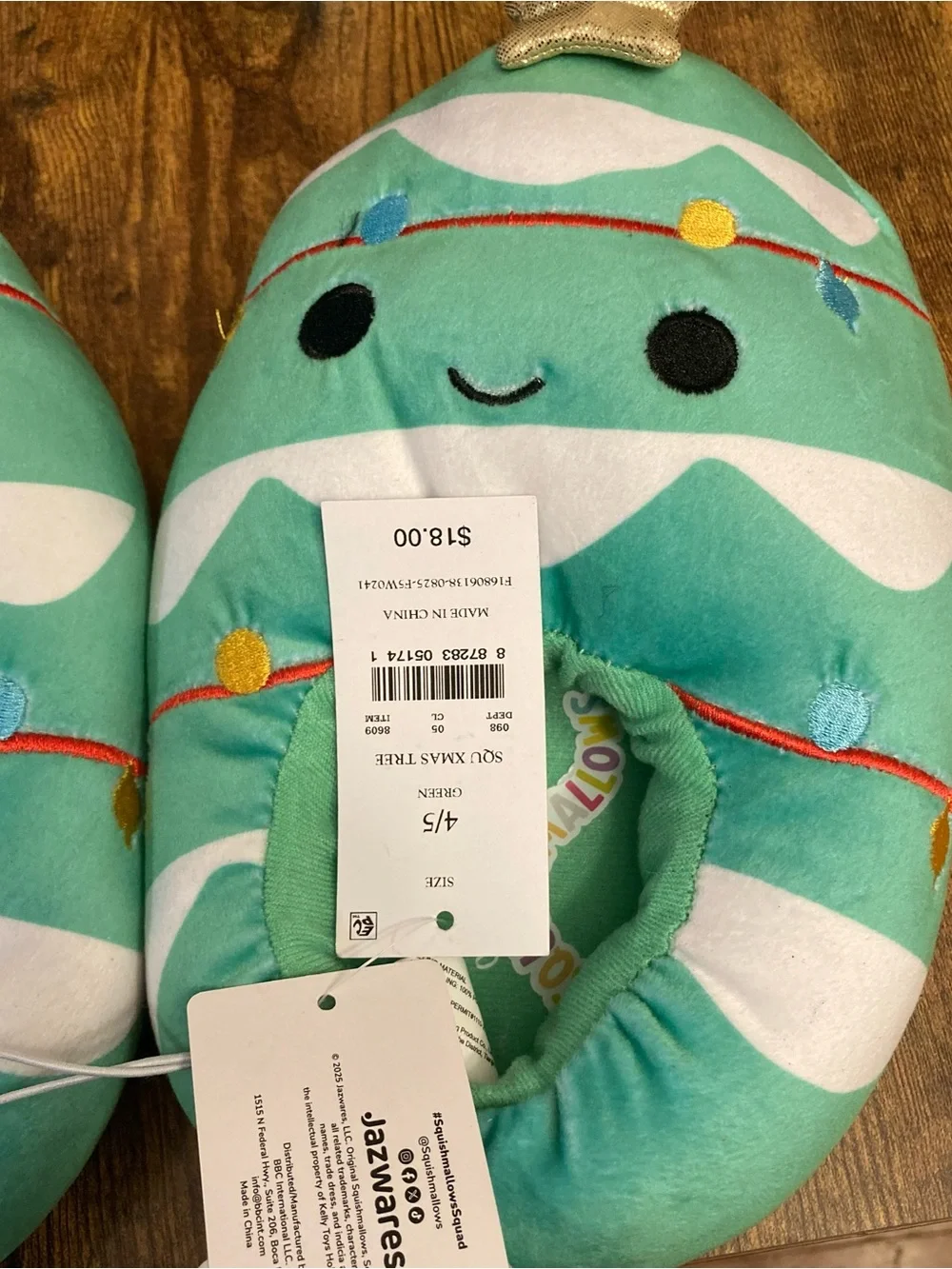 Squishmallows Kids' Christmas Tree Slippers - Green Size 4-5 New